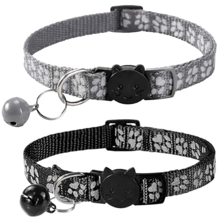 Quesuc Collar Gato, 2 Piezas Collares Para Gatos Con Cascabeles Y Hebilla Seguro De Liberación Rápida