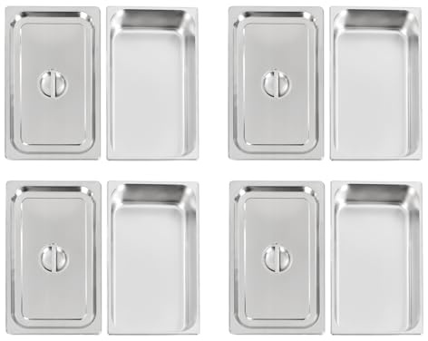 Fridgestea 4 recipientes gastronorm con tapa, recipientes GN de acero inoxidable, 9 litros, apilables, pueden almacenar frío y caliente para restaurantes, buffets, comerciales, alimentos, color