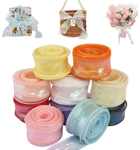 VUTYNKO 10 Rollen Organzaband Geschenkband, 4cmx9m Bunte Schleifenband Breit, Dekoband Stoffband Set für Geschenk Verpackung Blumenstrauß Basteln Hochzeit Dekoration