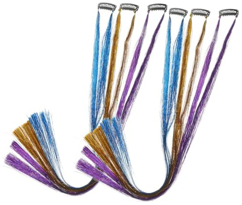 HONITANO 6pcs Sparkly Hair Tinsel Strands Glitter Hair Extensions Clip-in for Women Party Highlights Wedding Guest Use