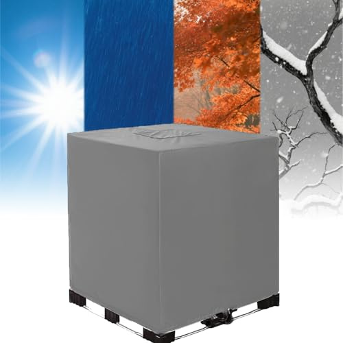 DLLDLGG IBC Tote Cover for Rain Barrel, Heavy Duty Waterproof Ibc Tote Lid, Fit 250/275/300/330/350/550 Gallon Garden Outdoor Water Tank, with Storage Bag(Grey,275 Gallon)