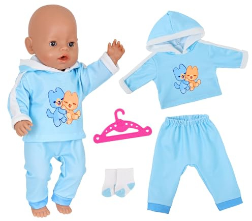 Puppenkleidung 30-45 cm Kleidung für Newborn Baby Puppen Enthält 1 Blaue Hoodie 1 Hose 1 Socken 1 Kleiderbügel für 12-18 Zoll Puppen Zubehör Kinder Geschenk