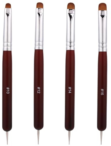 4stk French Nail Brush Set, Doppelköpfiger French Tip Brush mit Dotting Tool Größe 10# 12# 14# 16# Holzgriff Nail Art Design Pen für Professionelle Maniküre Clean Up Detailing Liner