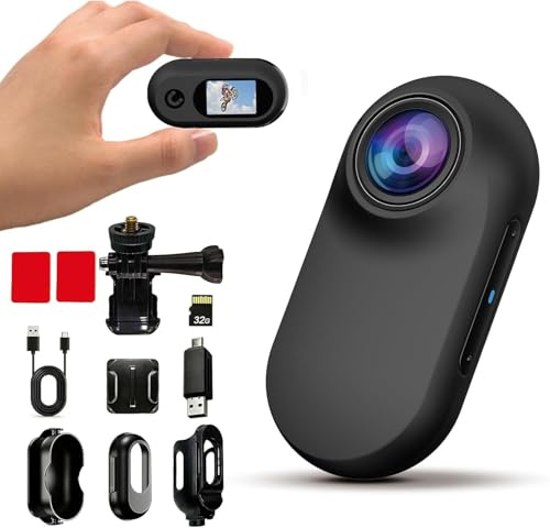Xilecam Camera Portable Miniature Mini Caméra Sport Carte Mémoire 32 Go Camera Moto Caméra POV Magnétique Léger Multifonction Accessoires Mini Body Cam（Noir Brillant）