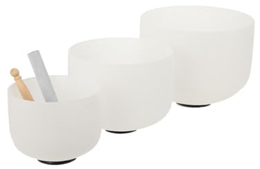 Mreryyse Set of 3 Crystal Singing Bowls, 8in 10in 12in - Random Delivery of Tones, Singing Bowl with Suede Mallet, 99.99% Pure Quartz, Crystal Quartz Bowls for Sound Healing & Yoga Meditation