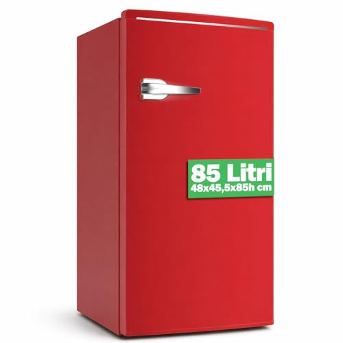 BAKAJI Frigorifero Monoporta Rosso 85 Litri Design Retrò, Frigo da Casa, Ufficio, Campeggio, Libera Installazione, Controllo Temperatura Regolabile, Capiente e Salvaspazio, Bassa Rumorosità