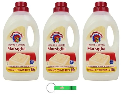 Chanteclair Sapone da Bucato Marsiglia Lot de 3 savons à lessive de Marseille Idéal pour le nettoyage en douceur des tissus 27 lavages 1500 ml + porte-clés Beni Culinari