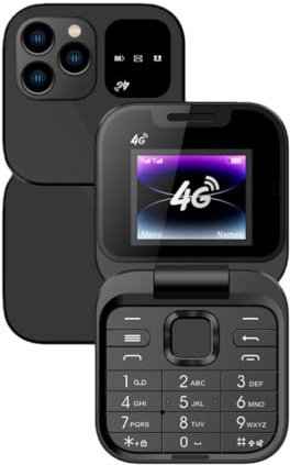 Tosuny Téléphone à Clapet 4G LTE débloqué, Mini Téléphone à Clapet 4G pour Personnes âgées, Haut-Parleur, Double Emplacement SIM, écran de 1,77, Numérotation en Un C LIC, Bluetooth, (Black)
