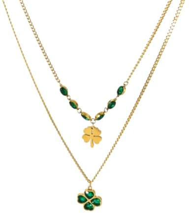 Collana foglie verdi per donne e ragazze, pianta di a forma di foglia a quattro foglie