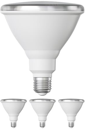 ledscom.de 4 piezas bombilla LED E27, PAR38 cuello corto, blanco cálido (2700 K), 15,7 W, 1152lm, 42°, espejo reflector (plateado)