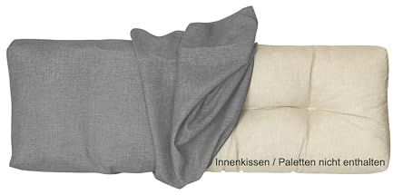 LILENO HOME Palettenkissen Bezug Hellgrau - Ersatzbezug für Rückenkissen | 120 x 40 x 16-20 cm - Polster Bezug für Europaletten - Palettenkissen Outdoor Hülle für Palettenmöbel
