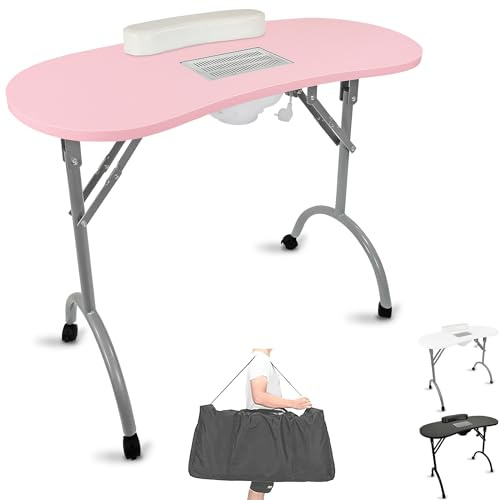 Beltom® Maniküretisch mit Absaugung Nageltisch Tragbaresmanikürtisch Mobilesmanikürtisch - 12 KG - 98 x 44 x 77 cm - Pink