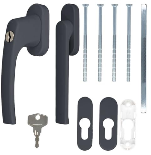 Alu Terrassentürgriff Balcony mit Flachgriff - abschließbar, Farbe:Grau RAL 7016