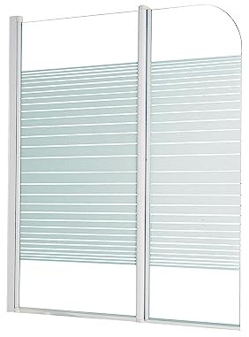 ONDÉE, Pare-baignoire DAKLA, Sérigraphie bandes dépolies, 120x140cm, Epaisseur 4mm, Installation réversible, Profilé ajustable laqué blanc (+25mm), Verre trempé