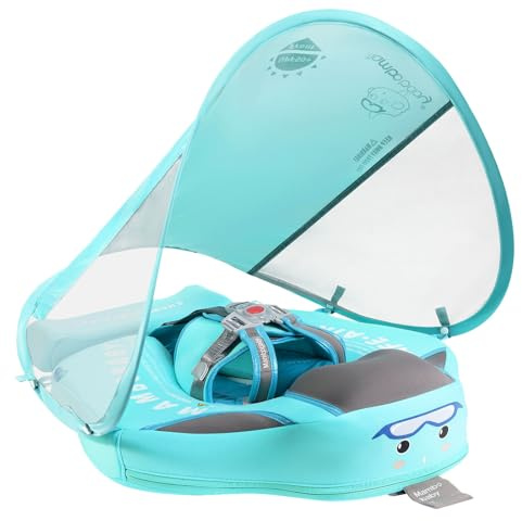 Baby Floats for Pool with Canopy Removable Sun Protection Canopy Mambobaby Float Non Inflatable Upgrade Add Tail Avoid Flip Waterproof Skin-Friendly Infant Swim Float 3-24 Months