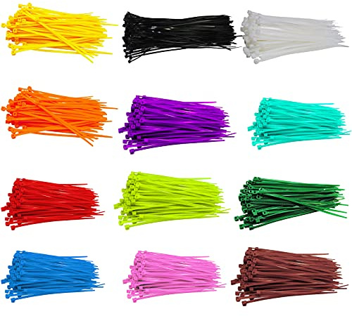 1200 Pezzi Fascette Autobloccanti in Nylon Colorato 3 x 100 mm, Set Regolabili per la Gestione dei Cavi (12 Colori)
