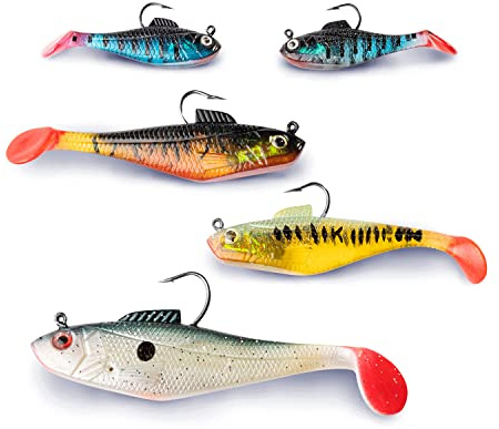 Fishify® Angelköder - Weichplastik Kunstköder Set (5 Stück) perfekt für Hecht, Barsch & Zander | Mit Haken aus kaltgeschmiedetem Stahl, der robust und zu 100% rostfrei ist | Angelzubehör