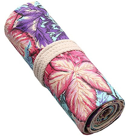Anawakia Wrap Leinwand Stifterolle Bleistift Wrap Tragbar Stifterolle Bleistifthalter Reise Stiftehalter Buntstifte Federmäppchen Roll-up Mäppchen Tasche Organizer (Ahornblatt,72 Slots)