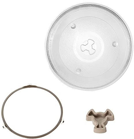 JMIATRY Mikrowellen-Drehteller, Glasplatte, 270 mm, Mikrowellenteller, Ersatz für 3 Befestigungen, Mikrowellen-Glasplatten mit Drehtellerring und Halterung