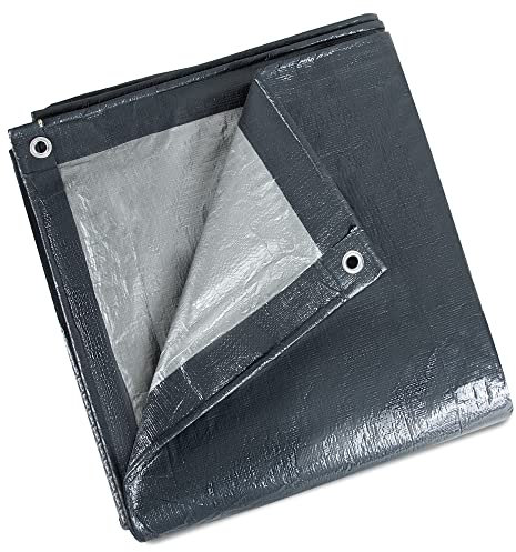 ASAB Tarpaulin 3m x 5m / 10ft x 16.4ft 140GSM Tear Resistant Flame Retardant Sheet Waterproof Tarpaulin Heavy Duty UV Resistant Easy Foldable Ground Tarp Sheet Cover Camping Garden Multipurpose Grey