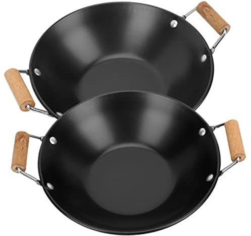 OQHAIR 2 Pezzi Piastra in Acciaio Inossidabile Pentole in Acciaio Inossidabile Casseruola in Acciaio Inossidabile Utensili da Cucina in Metallo Padelle in Ferro Wok Wok in Ghisa Stufa Pen