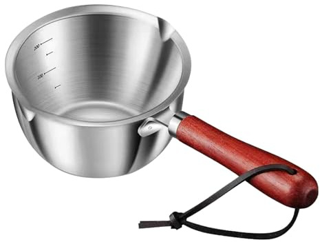 Butter Warmer Pot Stainless Steel Milk Warmer with Wooden Handle for Seafood, Mini Butter Melting Pots Small Saucepan with Dual Pour Spouts, Chocolate Melting Pots(size:300ml)