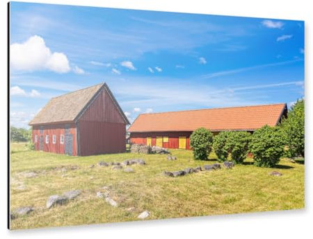 artboxONE Alu-Print 30x20 cm Rote Holzhäuser in Schweden von Künstler Rico Ködder