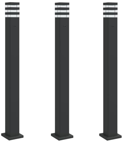 vidaXL Wegeleuchten mit Steckdose 3 Stk., Wegeleuchte mit IP44-Schutzart, Außenleuchte mit Diffusor, Standleuchte Gartenlampe, Schwarz Aluminium