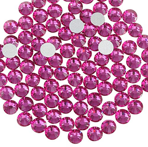 Strass rotondi con retro piatto, per nail art e artigianato, 1440 pezzi, fucsia, SS6, 1,9-2,1 mm
