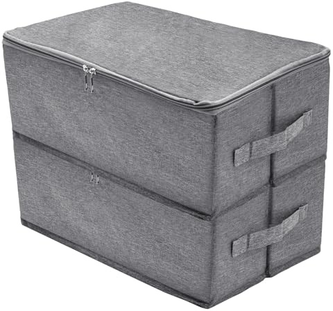 Runyu 2er Set Faltbarer Ordnungsboxen Stoff Aufbewahrungsbox mit Deckel Aufbewahrungsboxen Graue Storage Box für Kleiderschrank, Spielzeug, Bücher, Schlafzimmer, Zuhause, 38 × 25 × 15,5cm