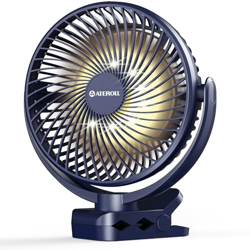 Ateroll 10000mAh Clip on Fan with Remote, 3 Speeds USB Portable Fans Rechargeable with Timer & LED Lights, 360°Rotate 8 Battery Powered Desk Fans for Home Office Travel Camping(Blue)