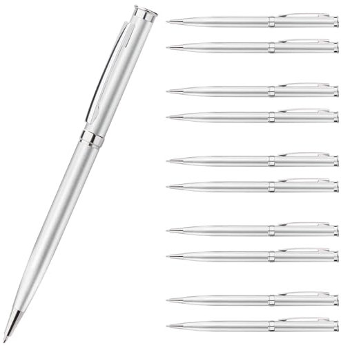 Lindahandel Kugelschreiber,Stift 60 stück,Ballpoint Pen,Ergonomische Schreibstifte Set,Drehkugelschreiber,Silber Kugelschreiber mit Blau Mine