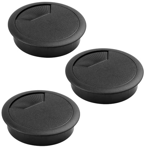 3 PCS 60mm Desk Grommets Set, Plastic Cable Hole Covers, Reinforced Round Cable Grommet Covers for Office Computer Wire Management, Black