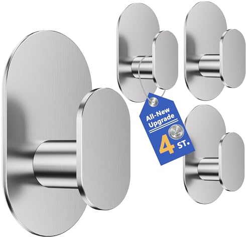 Aikzik 4 Pack Large Self Adhesive Hooks, Stainless Steel Sticky Hook Heavy Duty, Over 12kg Load - Strong Hooks for Hanging for Towel, Coat, Robe, Stick on Bathroom, Kitchen, Door and Wall