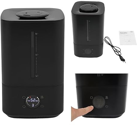 6 l smart luftfuktare för stora rum, varm och kall dimma för sovrum, fuktkontrollområde 45 %– 90 %, för sovrum, barnrum, växter, automatisk avstängning, 20–40 dB, svart