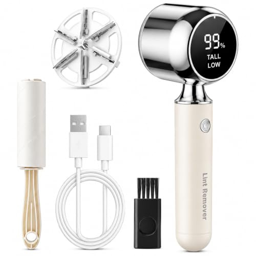Quitapelusas Eléctrico Recargable con Pantalla LED, 2 Velocidades, Quita Pelusas para Ropa Eléctrico, 6 Cuchillas, Tira Borbotos para Jerseys, Sofás, Mantas, Incluye Rodillo y Cepillo