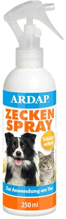 ARDAP Zeckenspray 250ml zur Anwendung am Tier - Bis zu einer Woche zuverlässiger, natürlicher & langanhaltender Schutz vor Zecken, Flöhen, Läusen & Milben (PT19)