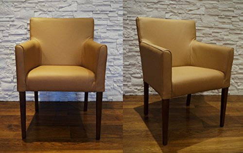 Quattro Meble Breite Echtleder Esszimmerstühle Kross Arm braun Leder & Massivholz Stühle Lederstühle Sessel mit Armlehnen Echt Leder Esszimmer Stuhl