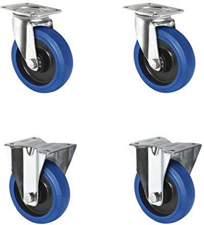 CASCOO SETSPFP100R4E1B34 Rollensatz 2 Lenkrollen, 2 Bockrollen, Polyamid, Elastik blau, Gummi, Durchmesser 100 mm, Kugellager, Transportrollen, Traglast 480 kg (4-er Pack)