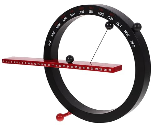 HEALLILY Calendrier perpétuel avec boule magnétique - Interrupteur manuel - Calendrier de bureau pour salon, chambre à coucher (noir et rouge)