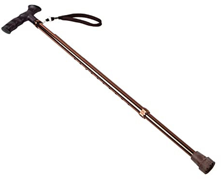 Cymam – Bastón Extensible para Mayores Ajustable en Altura de Aluminio – Empuñadura Anatómica Ambidiestra con Cinta de Sujeción – Bronce