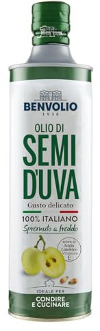 Olio di Semi d'Uva Spremuto a Freddo - Benvolio 1938 750ml - Olio di Vinaccioli 100% Italiano, Alimentare Ricco di Vitamina E, per Massaggio Idratante Grapeseed Oil