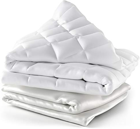 Cosy House Collection Adult Weighted Blanket (60 x 80, 15 Lbs) & 100% Rayon Derived from Bamboo Removable Cover - Queen Size Heavy Blanket with Premium Glass Beads - White
