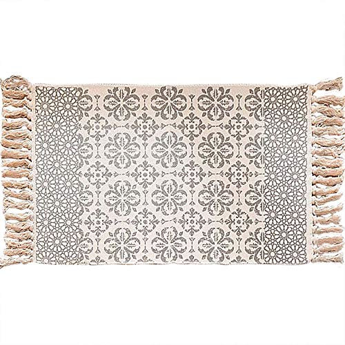 Yonphy Retro Dekorative Teppiche mit Quasten Baumwolle Waschbare Teppiche für Eingangstür, Küche, Keller, Wohnzimmer usw. 60 x 90 cm