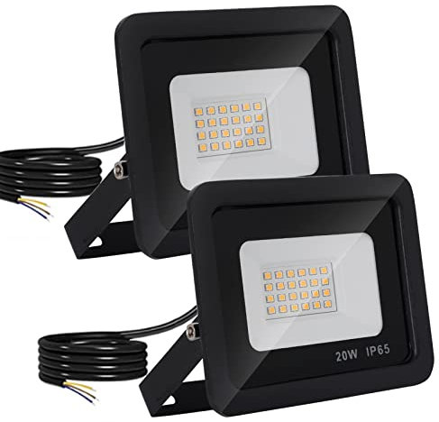 Projecteur LED Exterieur 20W 2 Piéces,2000LM Spot LED Extérieur,Projecteur avec 24 LEDs Eclairage Exterieur IP65 Etanche,3000K Blanc Chaud Projecteur LED Extérieur,Pour Jardin,Garage,Entrée【Noire】