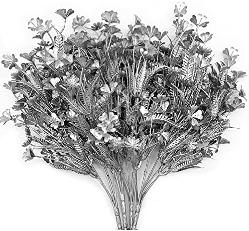 Kunstpflanzen, Katzenbaum aus Kunststoff, künstliche Sträucher, künstliche Blätter für Weihnachtsblumen, Sträucher, Zuhause, Innen- und Außenbereich, Garten, Hochzeit, Festival, Silber, 4 Stück