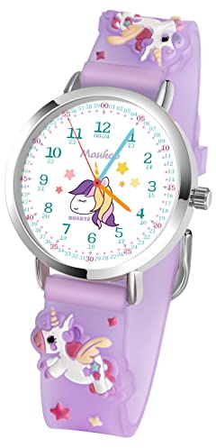 Maukoo Reloj para Niños, Reloj Cuarzo Dibujos Animados en 3D, Reloj Niño y Niña, Reloj Impermeable para Niños de 30m (Unicornio Morado)