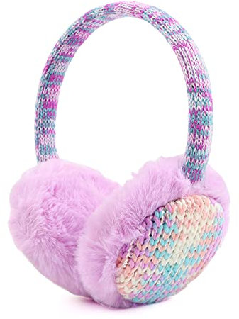 Pesaat Winter EarMuffs for Kids Outdoor Girls Knitted Ear Cover Plush Toddler Boys Ear Warmer 3-8 Years (Purple)