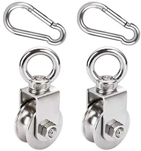 Herbst 48MM Umlenkrollen mit Kugellager,2 Stück Umlenkrollen mit Haken | Stahlseil Edelstahl für Seile Gerüstfitness,Tragkraft 500kg(48MM,2pcs)