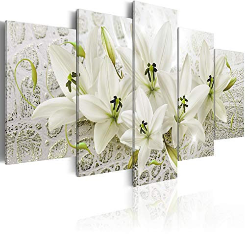 B&D XXL - Tableau Acoustique Nature 100x50 cm 5 Parties - Décoration Murale Anti-Bruit Isolation Phonique Bureau Chambre Panneau Insonorisant Impression sur Toile - Fleur Artistique b-A-0326-b-p